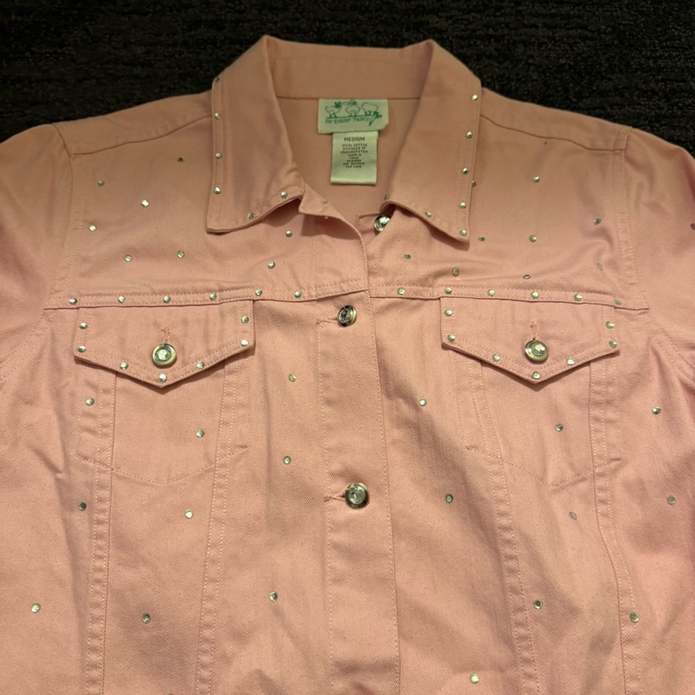 Quacker Factory Pink Rhinestone Studded Jean Jacket Classic Denim Size M Vintage - Picture 4 of 9